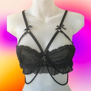 KILLSTAR Black Beaded Boudoir Goth Lace Bra NWOT Sz XS